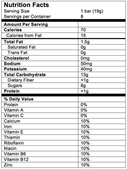 Nutrition Facts Soft Baked Grain Bars