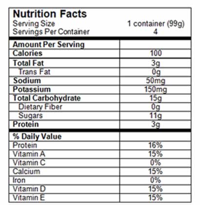 Nutrition Facts Yogurt Blends Snack