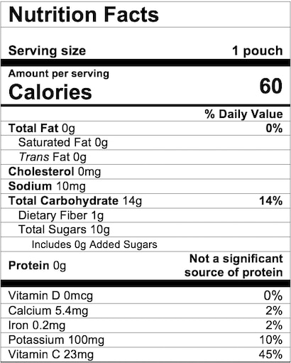 Nutrition Facts Apple Raspberry Acai Berry